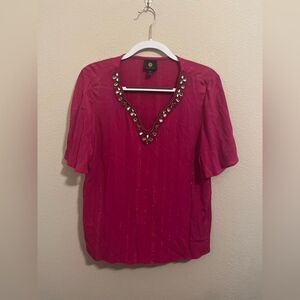 JM Collection Fuchsia Embellished Blouse